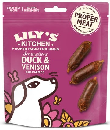 LILY'S KITCHEN Sausages Recompensa pt. caini Scrumptious, cu Rata si Vanat 70g