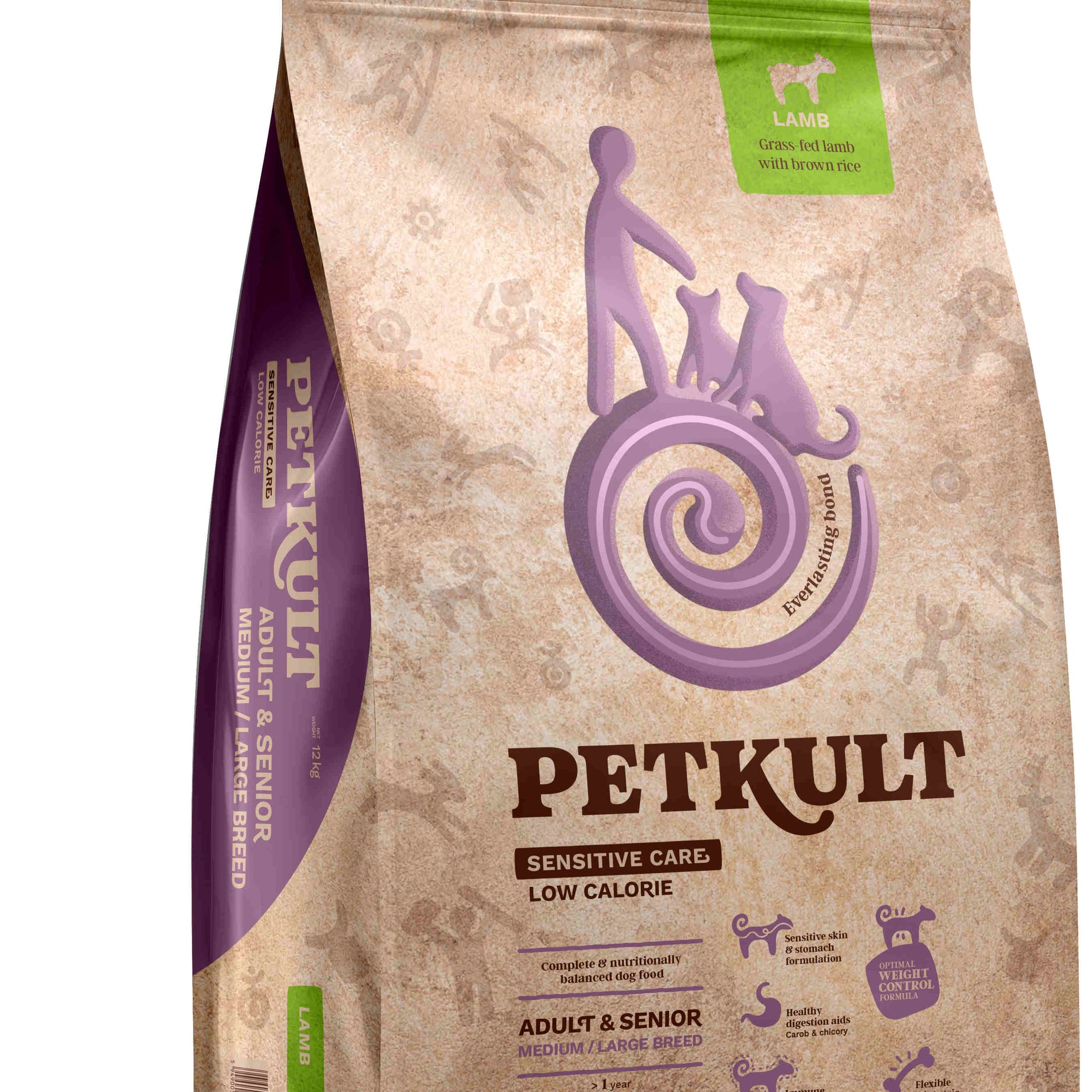 PETKULT Sensitive Low Callories Adult & SENIOR, talie medie/mare, Miel/orez 12kg