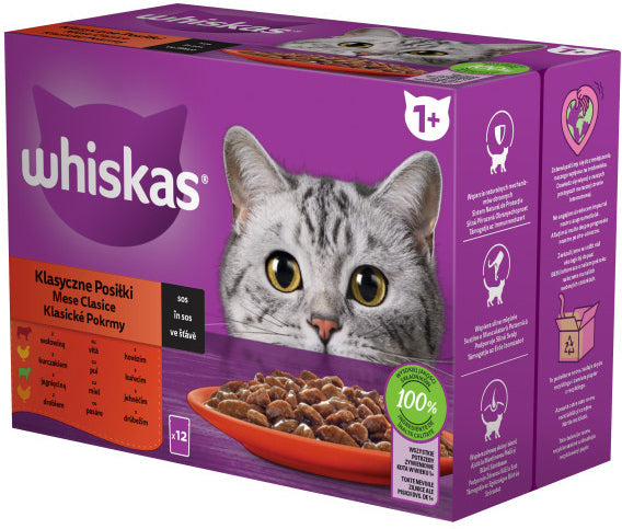 WHISKAS Classic Mix plicuri pisici Adulte, cu Miel/Vita/Pui/Pasare in sos 12x85g