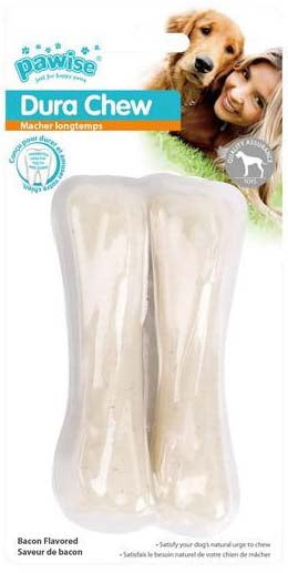 PAWISE Jucarie pentru caini Os din plastic, cu aroma de Bacon 2 buc