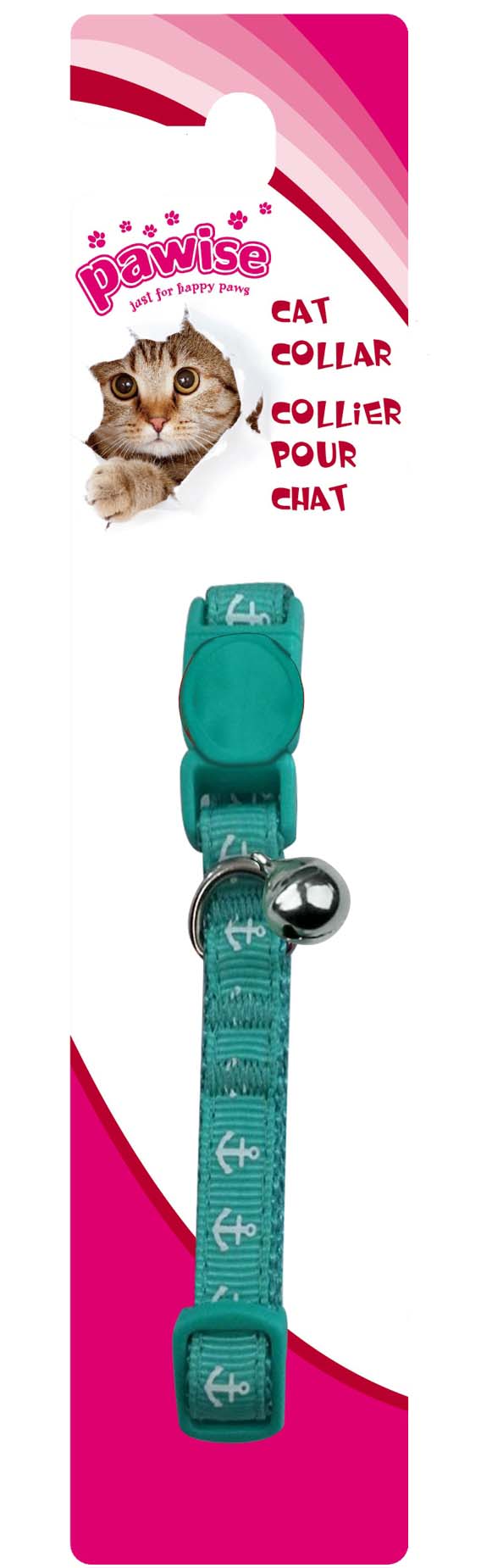 PAWISE Zgarda pentru pisici, cu clopotel, ancora, Verde 30cm