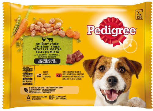 PEDIGREE Pachet plicuri pentru caini Adulti, cu Pui, Vita si Legume 4x100g