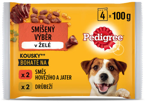 PEDIGREE Pachet plicuri pentru caini Adulti, cu Vita si Pasare in aspic 4x100g