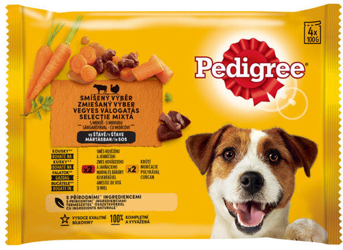 PEDIGREE Pachet plicuri pt. caini Adulti, cu Vita, Miel, Curcan, Morcovi 4x100g