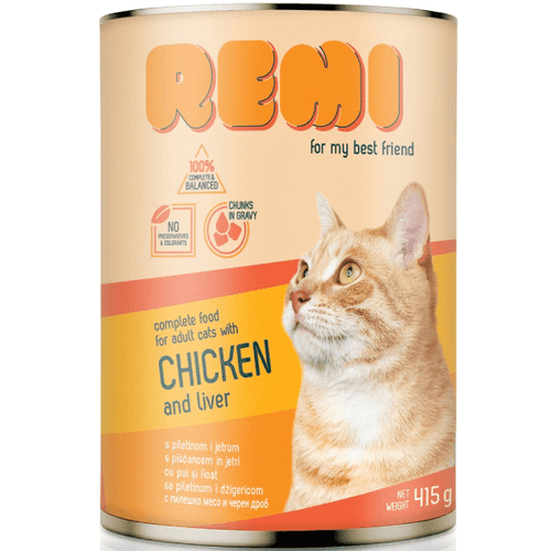 Hrana umeda pentru pisici Remi Cat Pui&Ficat 415g - Animax