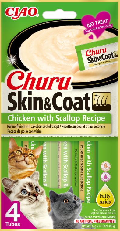INABA CHURU Recompensa pt. pisici, Baton Pui/Scoici, Pachet 4 plicuri x 14g