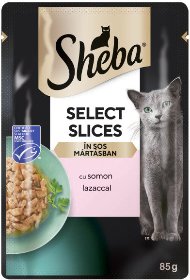 SHEBA Select Slices Plic hrana umeda pentru pisici adulte, cu somon in sos 85g