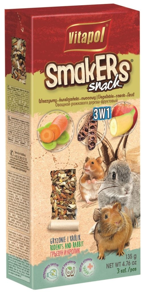 VITAPOL Smakers Snacks pt rozatoare MIX 3-in-1 Legume, Roscove, Fructe 135g