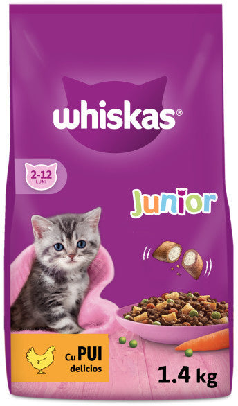 WHISKAS JUNIOR hrana uscata pentru pisicute, cu Pui 1,4kg