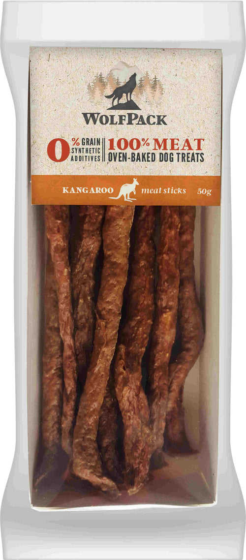 WOLFPACK Recompensa pentru caini, meat sticks cu 100 % cangur 50g 