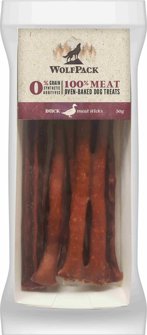 WOLFPACK Recompensa pentru caini, meat sticks cu 100 % rata 50 g 