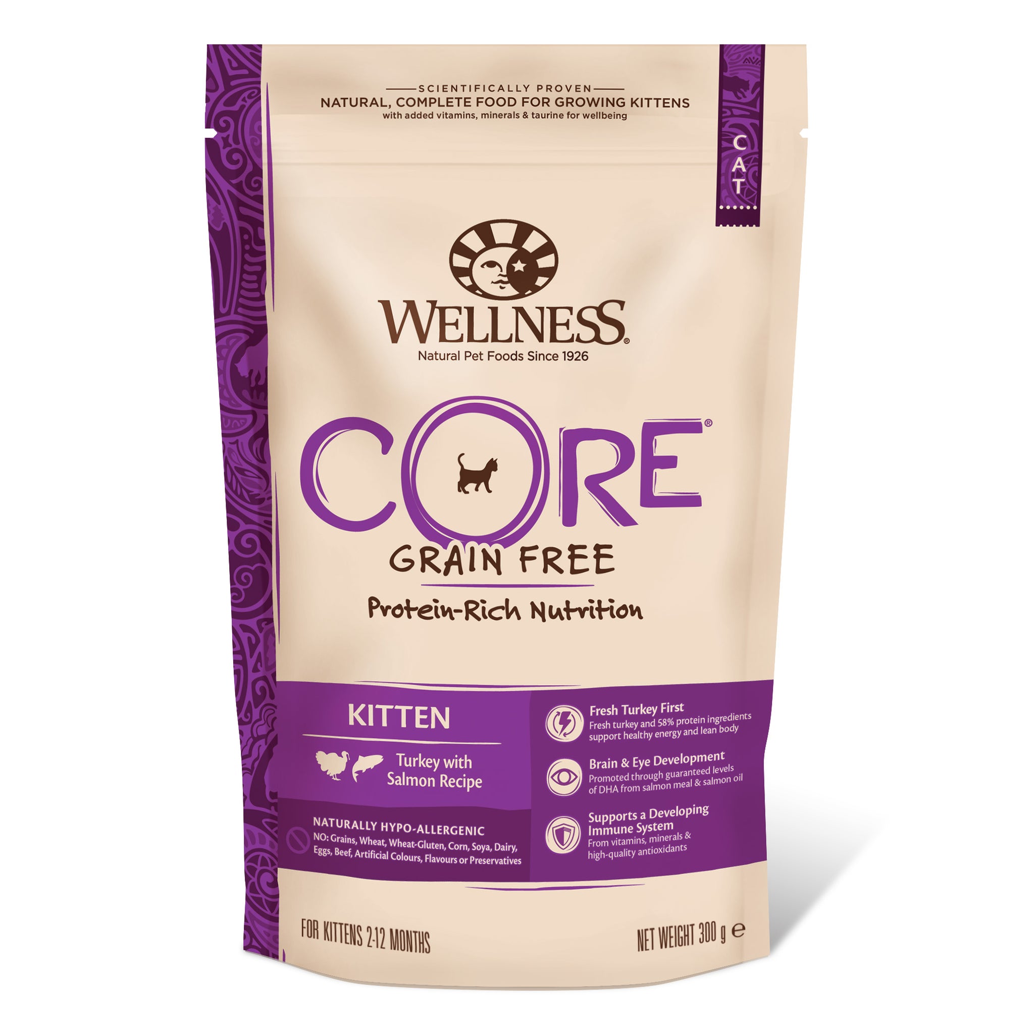 Hrana uscata pentru pisici Wellness Core Kitten Dry cu curcan si somon 300g - Animax