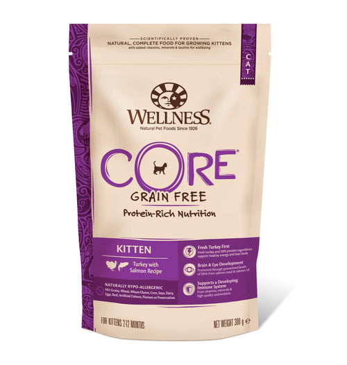 Hrana uscata pentru pisici Wellness Core Kitten Dry cu curcan si somon 300g - Animax