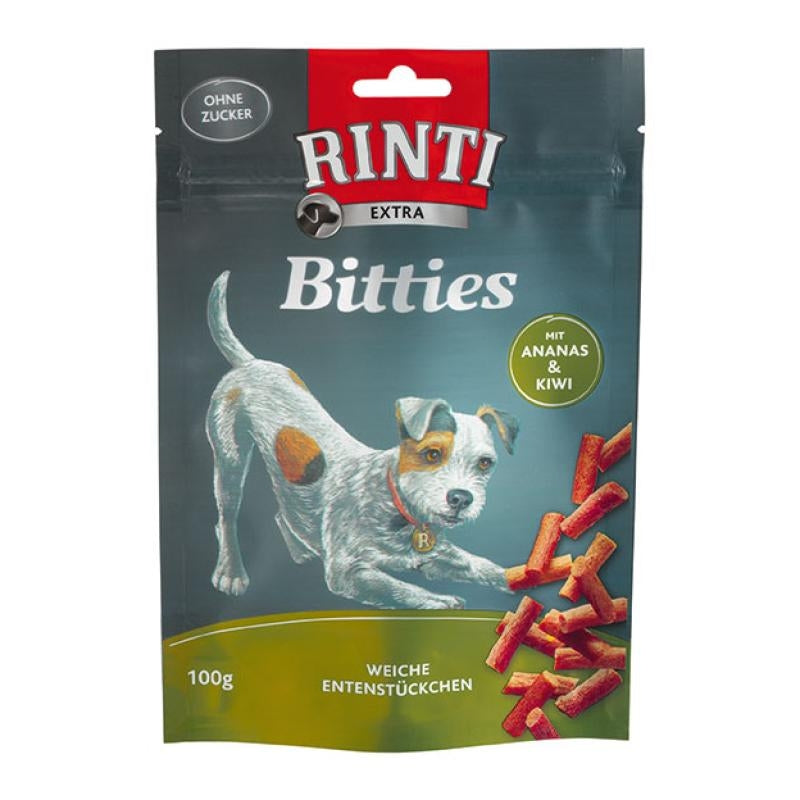Recompense pentru caini Rinti Extra Mini Bits Rata cu ananas si kiwi 100g - Animax