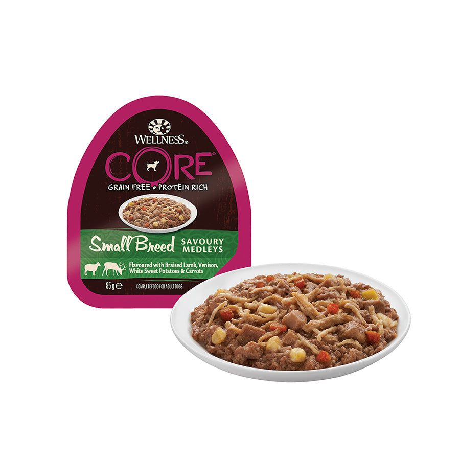 Hrana umeda pentru caini Wellness Core Small Breed Savoury cu miel si vanat 85 g - Animax