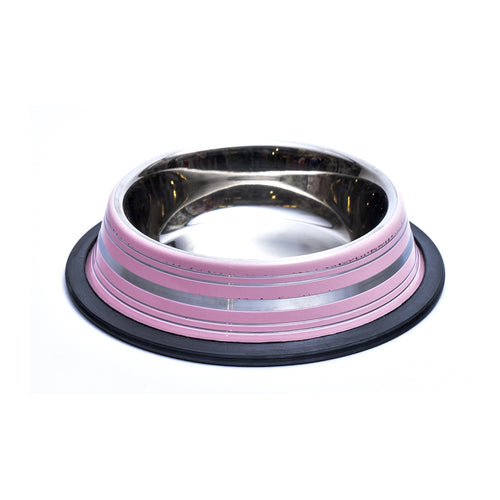 Castron antiderapant din inox pentru caini si pisici Enjoy Roz 0.25l - Animax