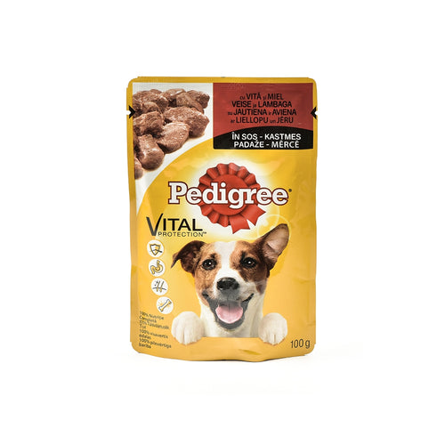 Hrana umeda pentru caini Pedigree Adult cu vita si miel 100 g - Animax