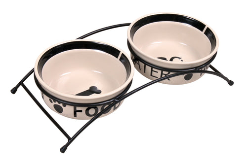 Castron din ceramica cu suport pentru caini 0.6 l set 2 buc - Animax