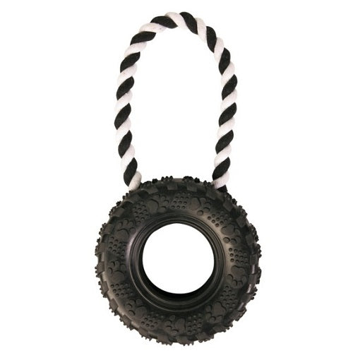 Jucarie pentru caini Rotita cauciuc cu sfoara 31cm - Animax