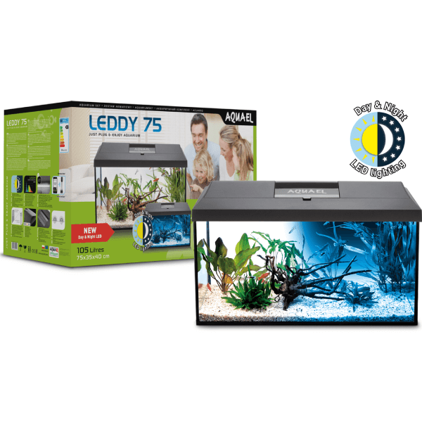 Acvariu din sticla Aquael Set Leddy 75 Black Day&Night 75x35x40cm - Animax