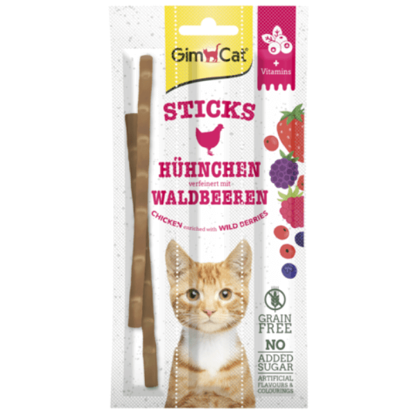 Batoane pentru pisici Gimcat Sticks Pui & Fructe de padure 3x5g - Animax
