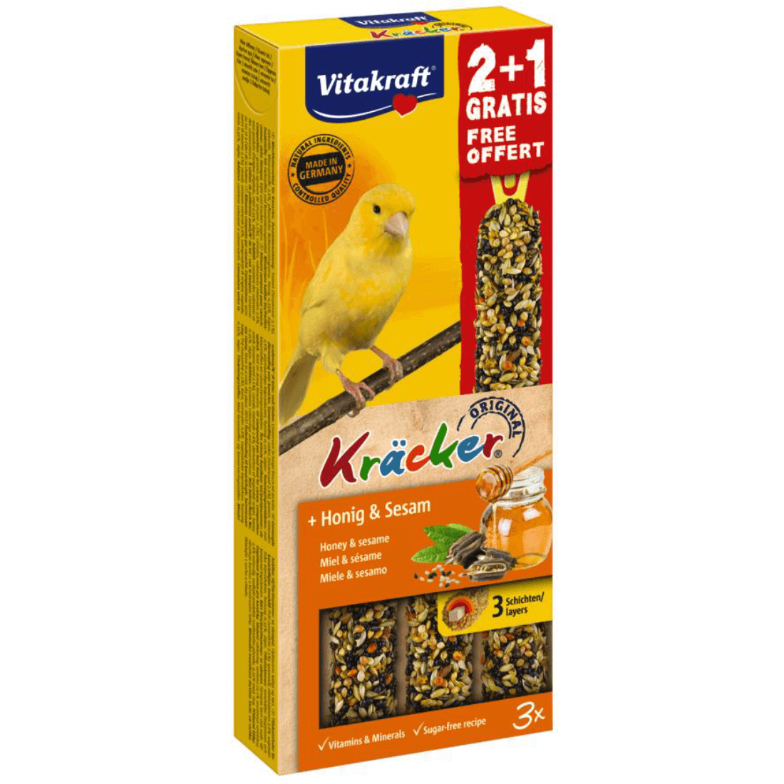 Baton pentru canari Vitakraft Kracker Miere & Susan 60gr+30gr Gratis - Animax