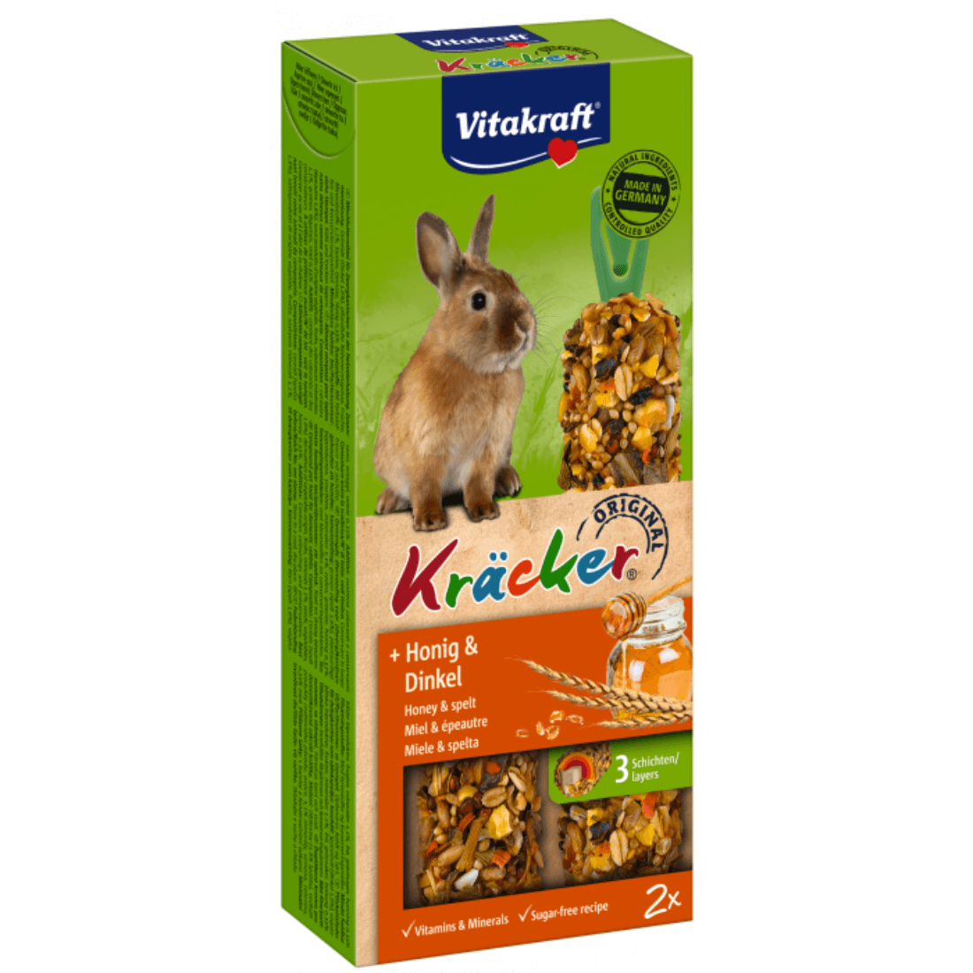 Baton pentru iepuri Vitakraft Kracker cu Miere si Grau Spelt 112g - Animax