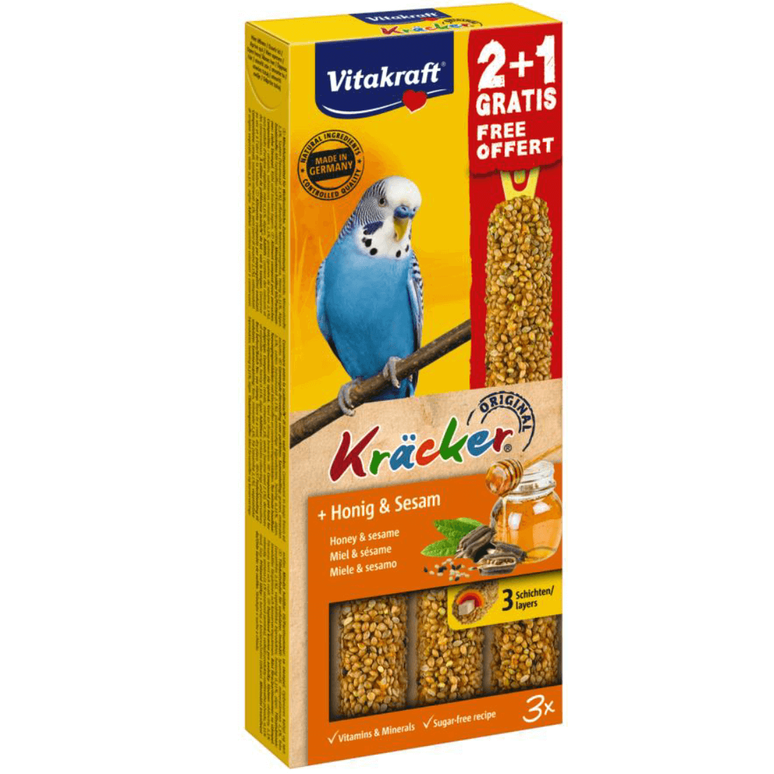 Baton pentru perusi Vitakraft Kracker Miere 60gr+30gr Gratis - Animax