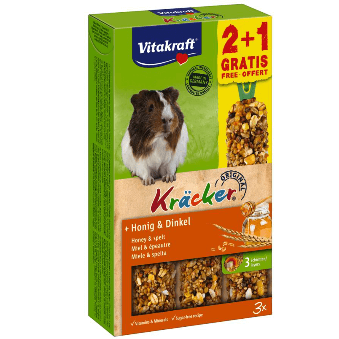 Baton pentru porcusori de Guineea Vitakraft Kracker Miere & Grau 112gr +56gr Gratis - Animax