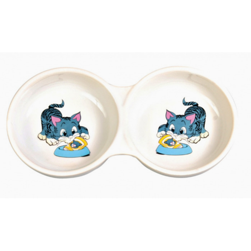 Castron dublu din ceramica pentru pisici Trixie Cat 2 X 0.15 L - Animax