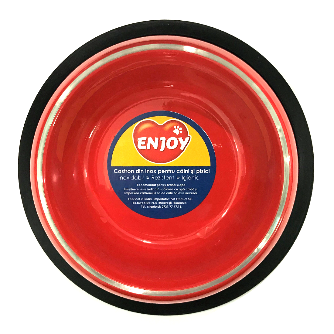 Castron rosu antiderapant din inox pentru caini si pisici Enjoy 0.25 L - Animax