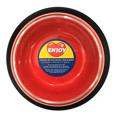 Castron rosu antiderapant din inox pentru caini si pisici Enjoy 0.25 L - Animax
