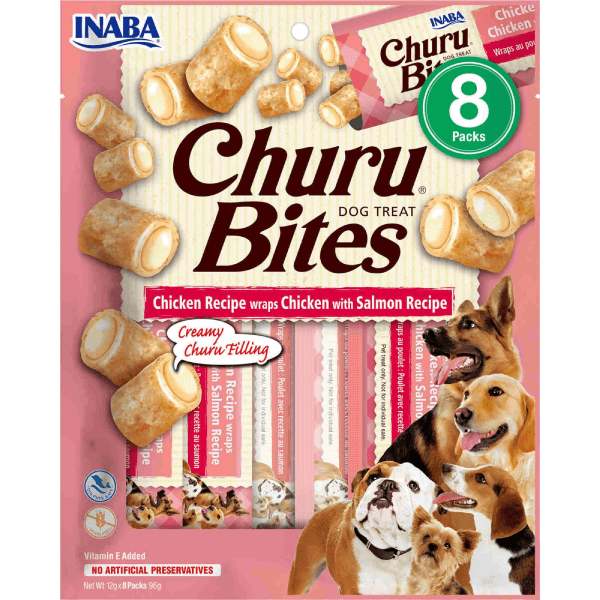 Recompense pentru caini Churu Bites Dog Pui&Somon 8x12g - Animax