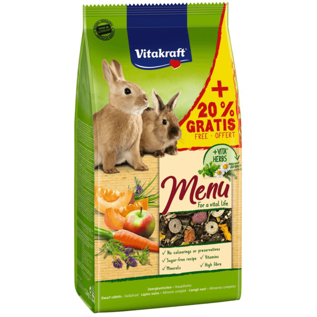Hrana pentru iepuri Vitakraft Premium Menu 1kg+20% Gratis - Animax