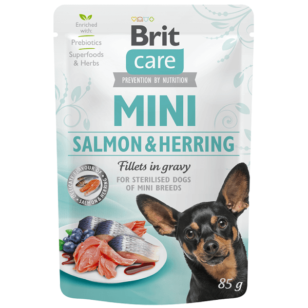 Hrana umeda pentru caini Brit Care Mini Sterilizat Somon&Hering File in sos 85g - Animax