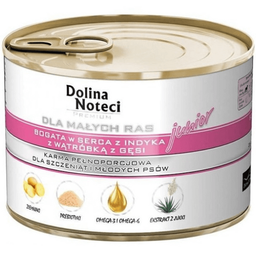Hrana umeda pentru caini Dolina Noteci Mini Junior Gasca si curcan 185g - Animax