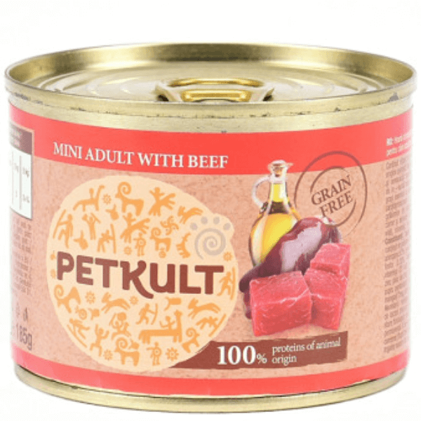 Hrana umeda pentru caini Petkult Mini Adult cu vita 185g - Animax