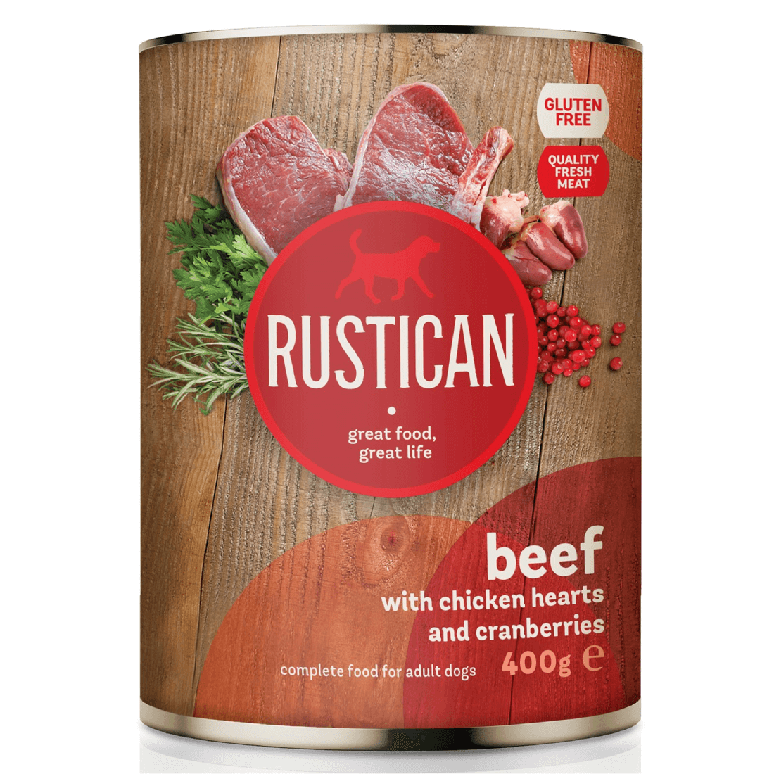 Hrana umeda pentru caini Rustican Vita-Inimi de pui cu merisoare 400g - Animax