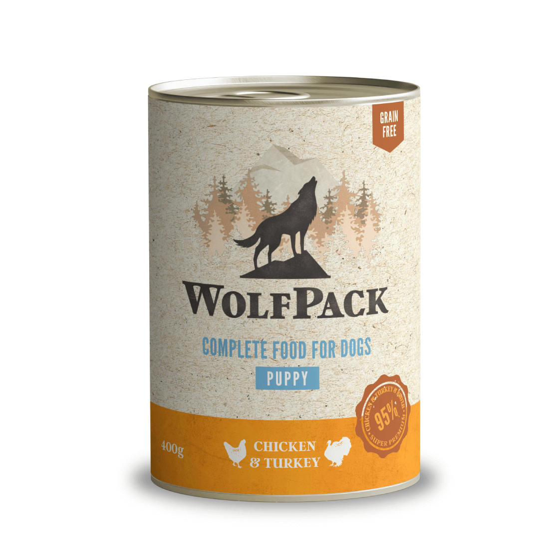 Hrana umeda pentru caini Wolfpack Puppy Pui & Curcan 400g - Animax