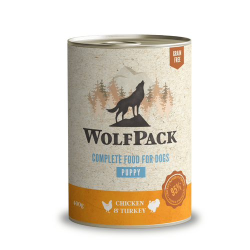 Hrana umeda pentru caini Wolfpack Puppy Pui & Curcan 400g - Animax