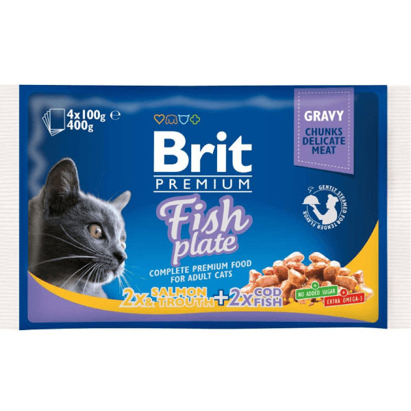 Hrana umeda pentru pisici Brit Premium Fish Plate Set 4 plicuri X100g - Animax