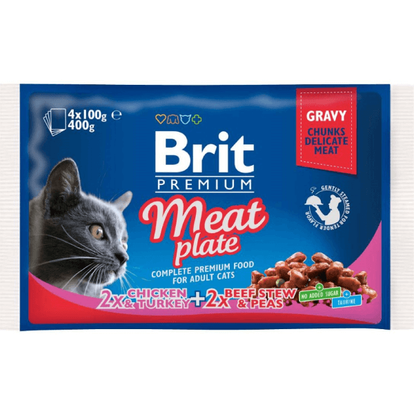 Hrana umeda pentru pisici Brit Premium Meat Plate Set 4 plicuri X100g - Animax