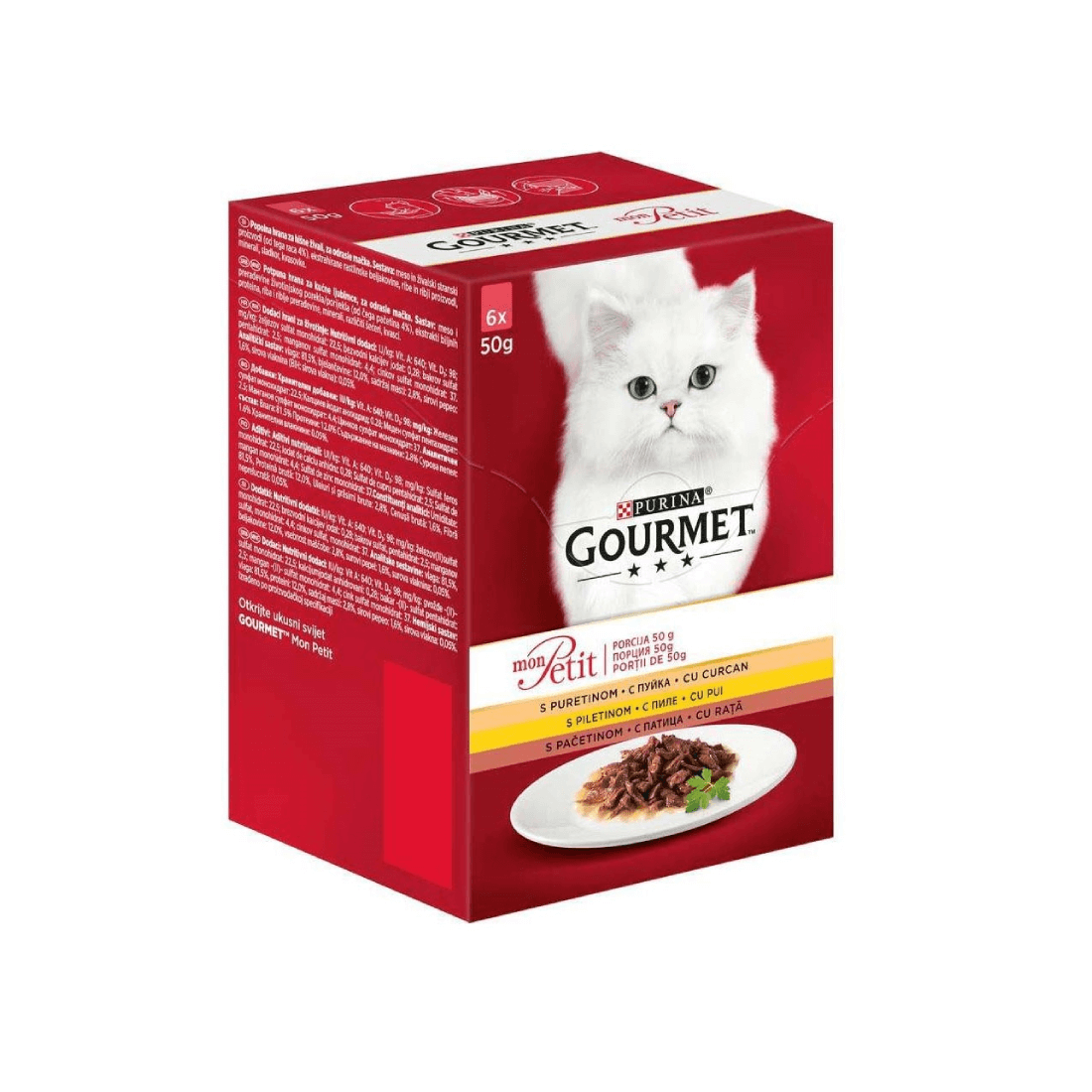 Hrana umeda pentru pisici Gourmet Mon Petit Rata, Pui & Curcan 6 X 50g - Animax