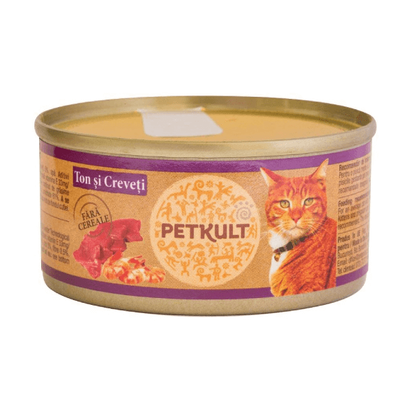 Hrana umeda pentru pisici Petkult Cat Ton cu Creveti 80g - Animax