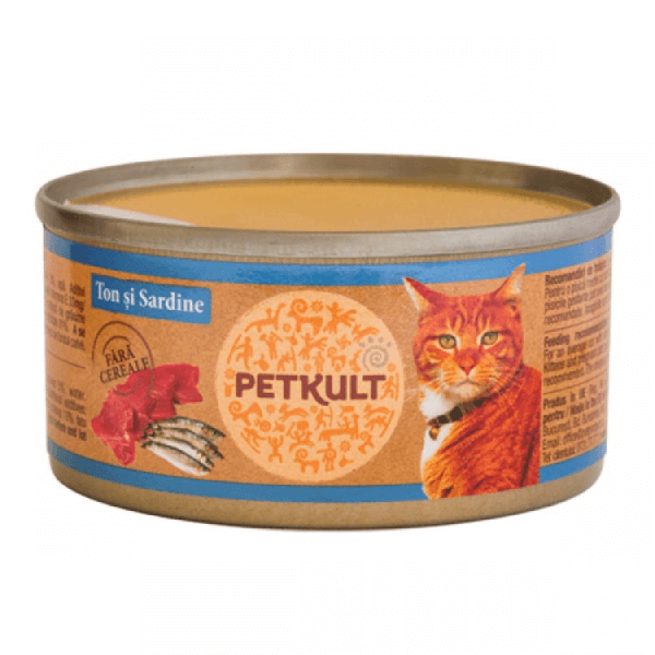 Hrana umeda pentru pisici Petkult Cat Ton cu Sardine 80g - Animax