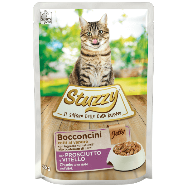 Hrana umeda pentru pisici Stuzzy Bucati cu sunca si vitel in sos 85g - Animax