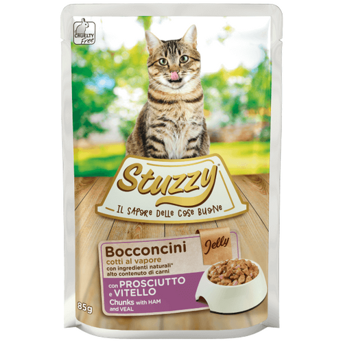 Hrana umeda pentru pisici Stuzzy Bucati cu sunca si vitel in sos 85g - Animax