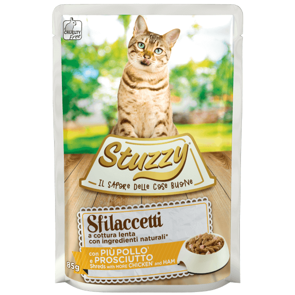 Hrana umeda pentru pisici Stuzzy Fasii de pui cu sunca in sos 85g - Animax