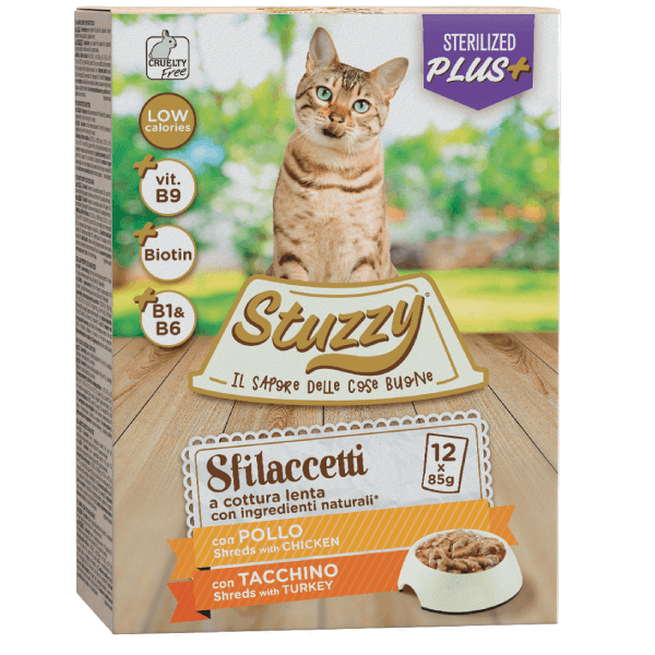 Hrana umeda pentru pisici Stuzzy Sterilized Pack Bucati de pui&curcan in sos 12x85g - Animax