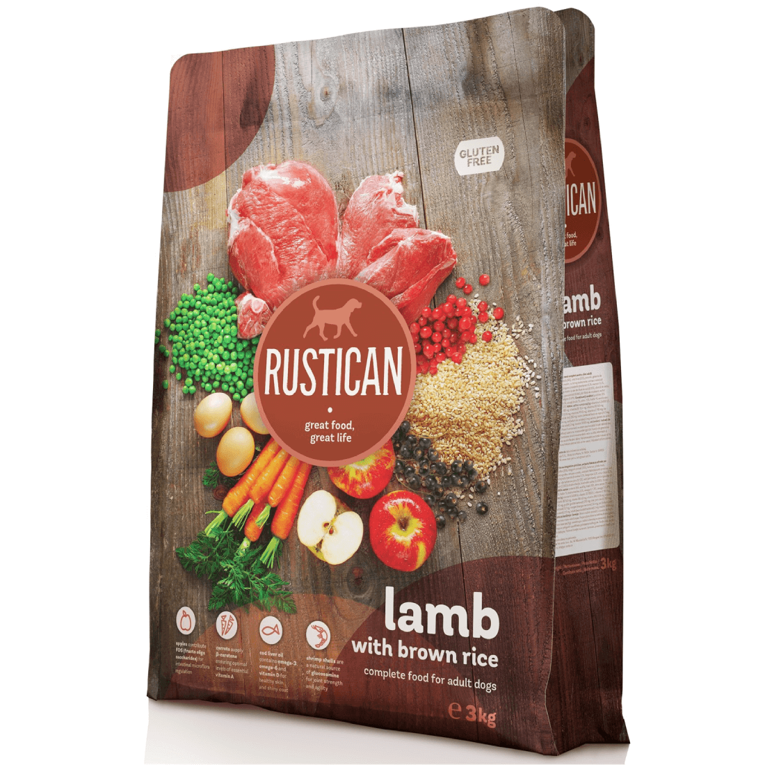 Hrana uscata pentru caini adulti Rustican Miel-Orez brun 1kg - Animax